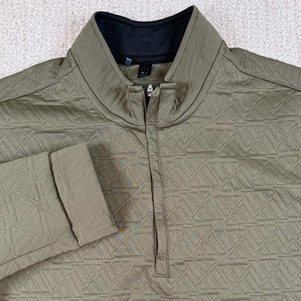 Adidas Mens XL Olive Green Geometric Textured 1/4 Zip Golf Pullover